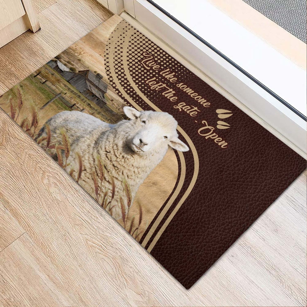 Farm House Door Mat, Sheep Live Like Someone Left The Gate Open Doormat, Custom Welcome Mats
