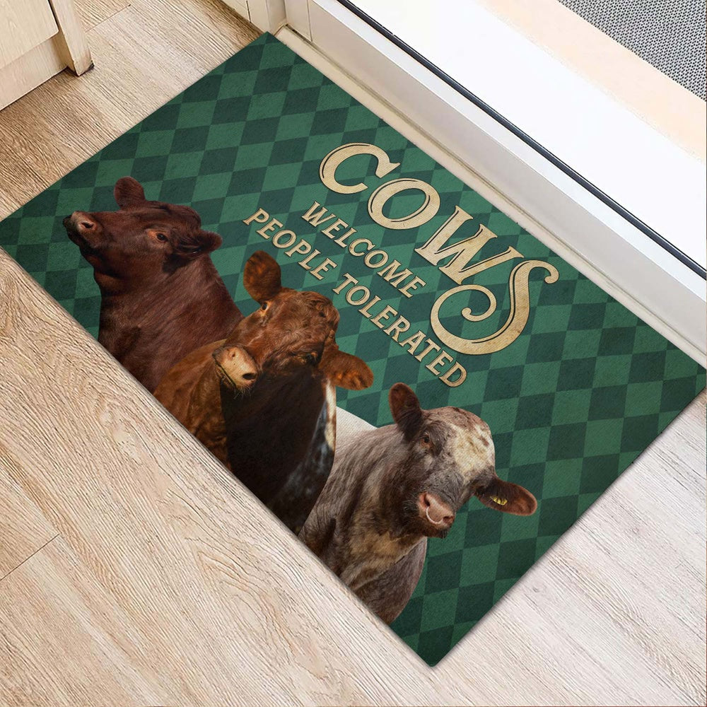 Farm House Door Mat, Shorthorn Welcome People Tolerated Doormat, Custom Welcome Mats