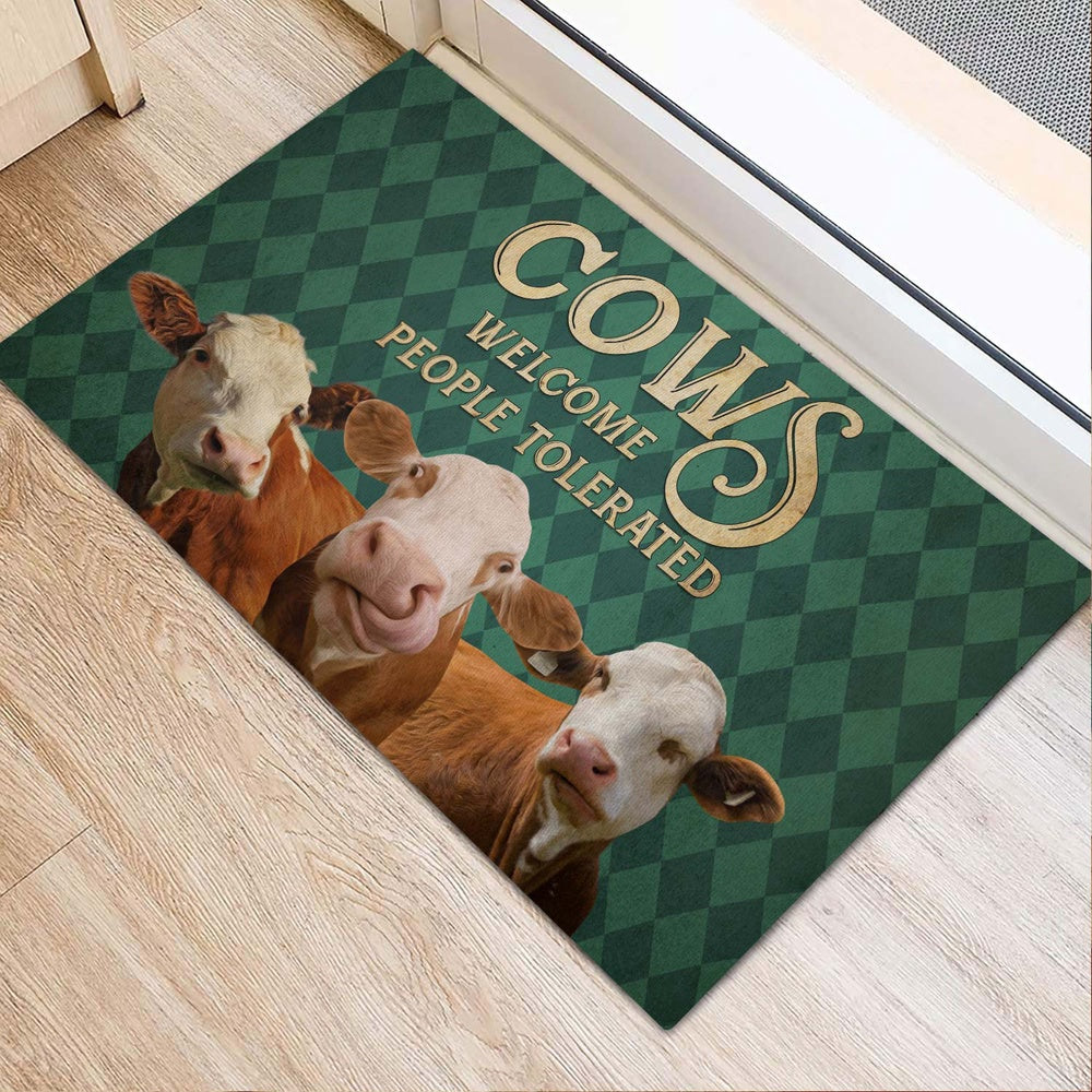 Farm House Door Mat, Simmental Welcome People Tolerated Doormat, Custom Welcome Mats