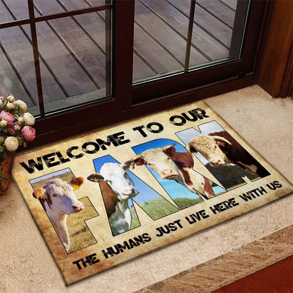 Farm House Door Mat, Welcome To Our Farm Hereford Doormat, Custom Welcome Mats