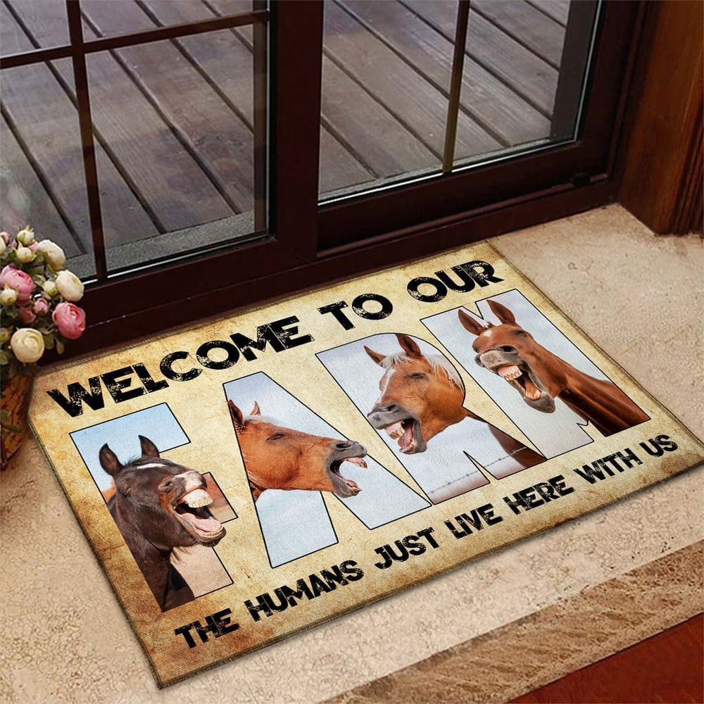 Farm House Door Mat, Welcome To Our Farm Horse Doormat, Custom Welcome Mats