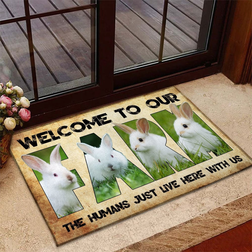 Farm House Door Mat, Welcome To Our Farm Rabbit Doormat, Custom Welcome Mats