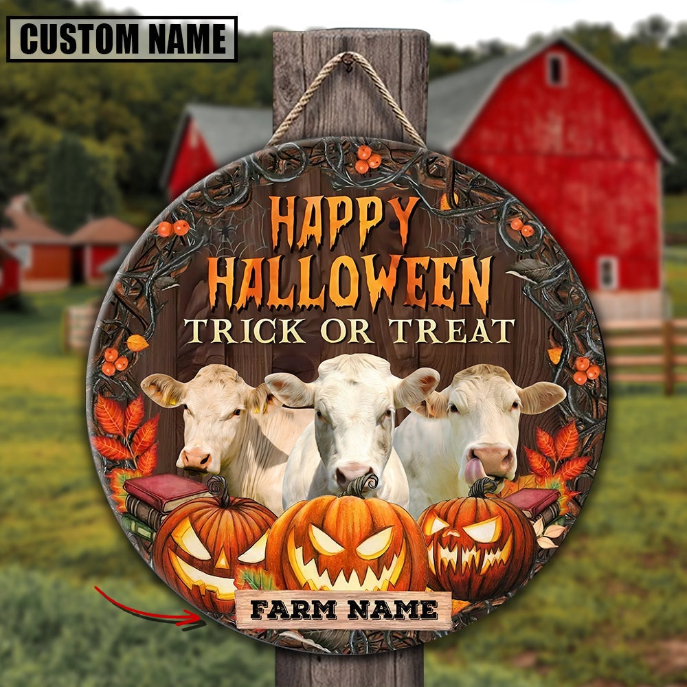 Farm Name Charolais Happy Halloween Wooden Sign, Farm Wood Sign, Farm House Wood Signs
