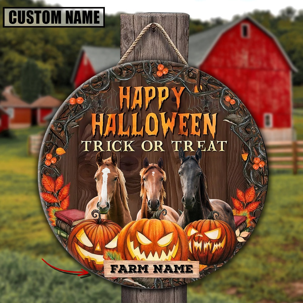 Farm Name Horse Happy Halloween Wooden Sign, Farm Wood Sign, Farm House Wood Signs