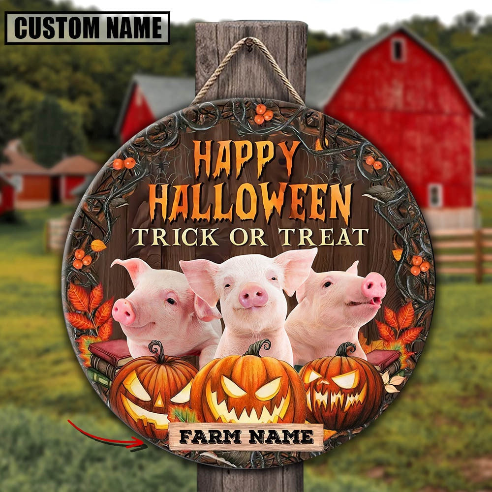Farm Name Pig Happy Halloween Wooden Sign, Farm Wood Sign, Farm House Wood Signs
