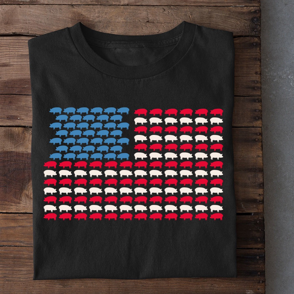 Farm T Shirt, July 4th Pig Arrange A USA Flag Pig Patriotic Tees, Farm Shirts, Funny Farm Shirts
