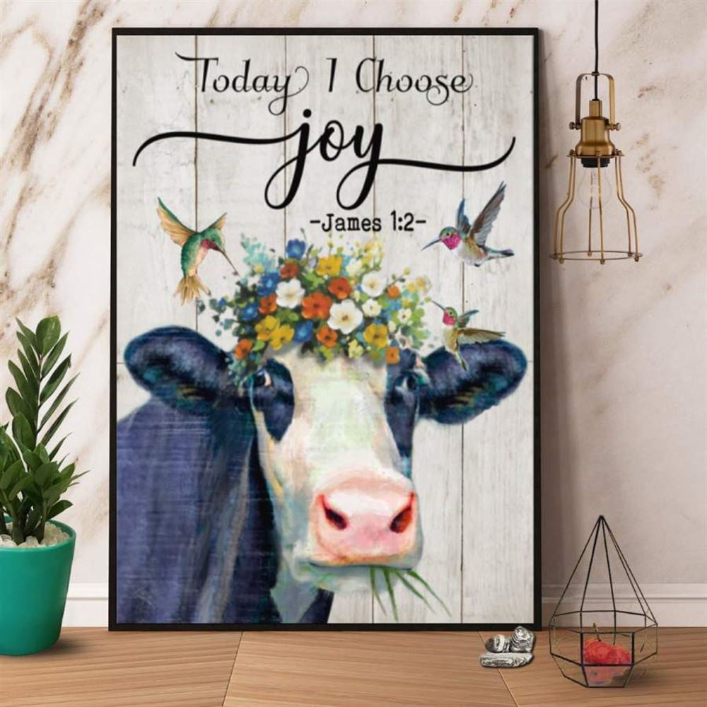 Farm Today I Choose Joy Cow Cardinal Flower Canvas, Farm Canvas, Farm Art Decor
