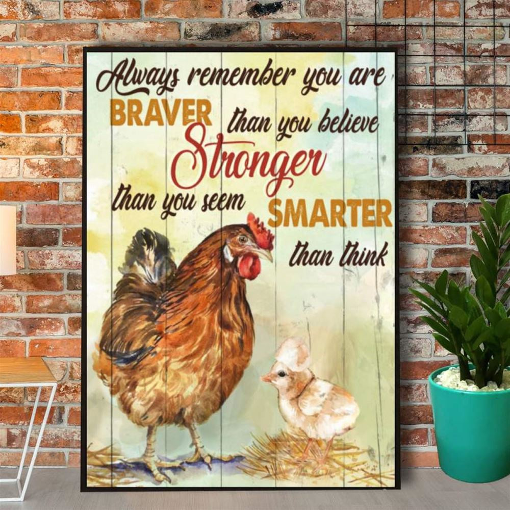 Farmer Chicken Remember You Are Braver Than You Believe Canvas, Farm Canvas, Farm Art Decor