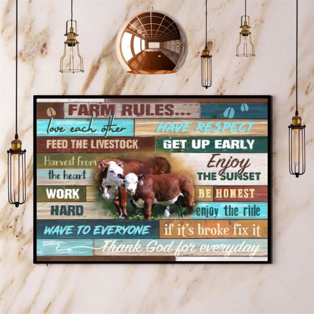 Farmer Cow Farm Rules Love Each Other Canvas, Farm Canvas, Farm Gift, Farm Home Decor