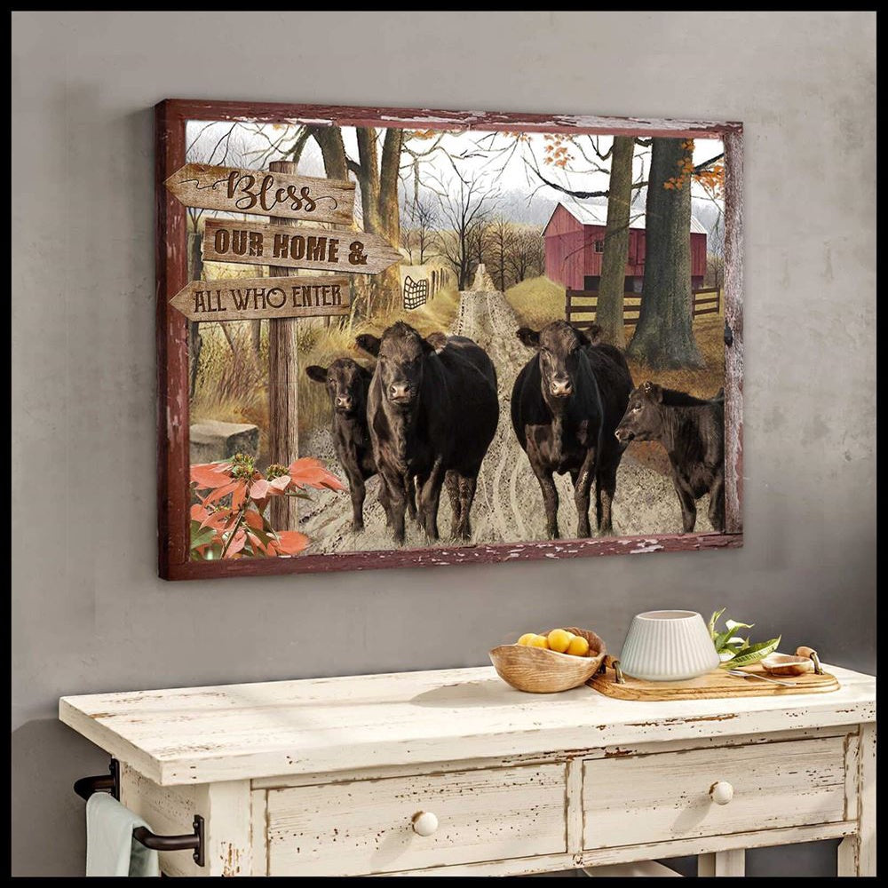 Farmhouse Angus Cows Bless This Home Canvas, Farmhouse Canvas, Farm Gift, Farm Home Decor