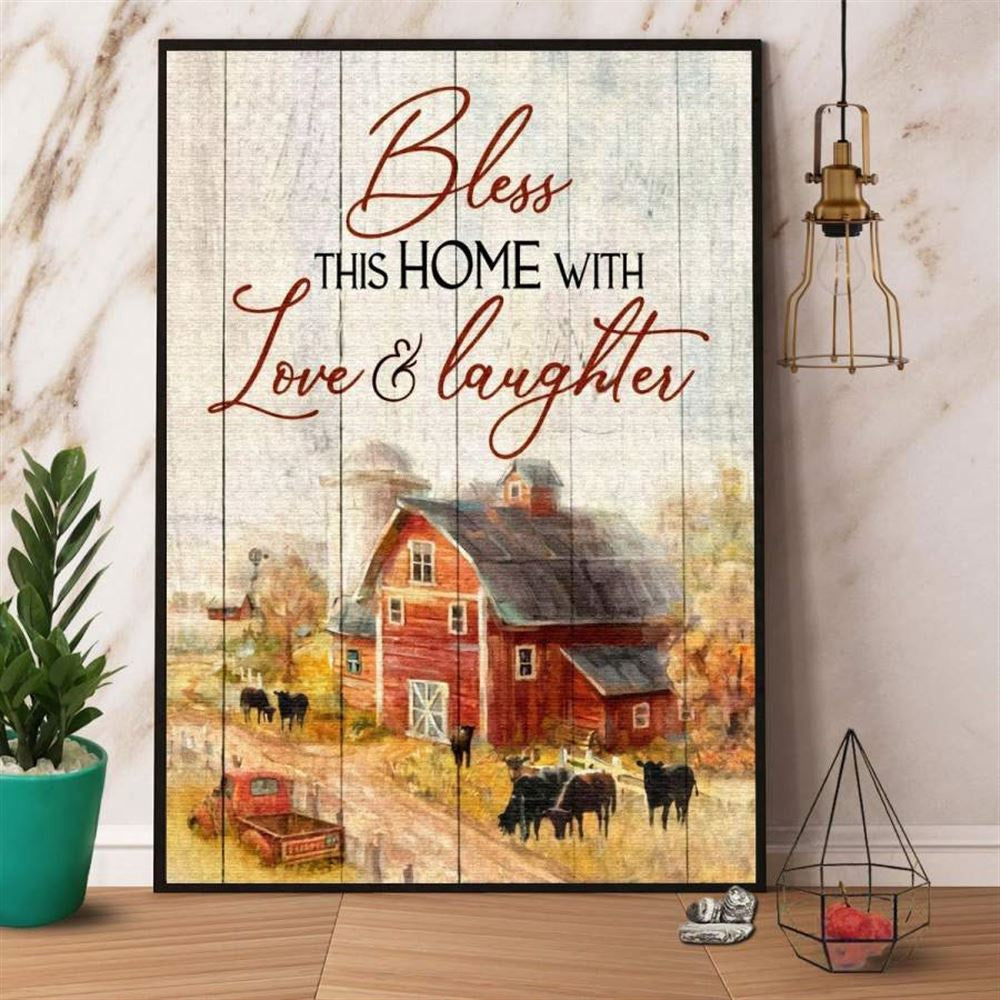 Farming Bless This Home With Love And Laughter Canvas, Farm Canvas, Farm Art Decor