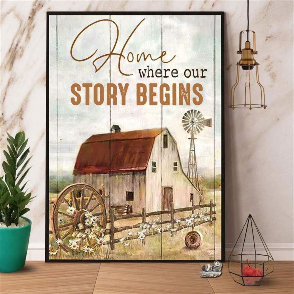 Farming House Home Where Our Story Begins Canvas, Farm Canvas, Farm Art Decor