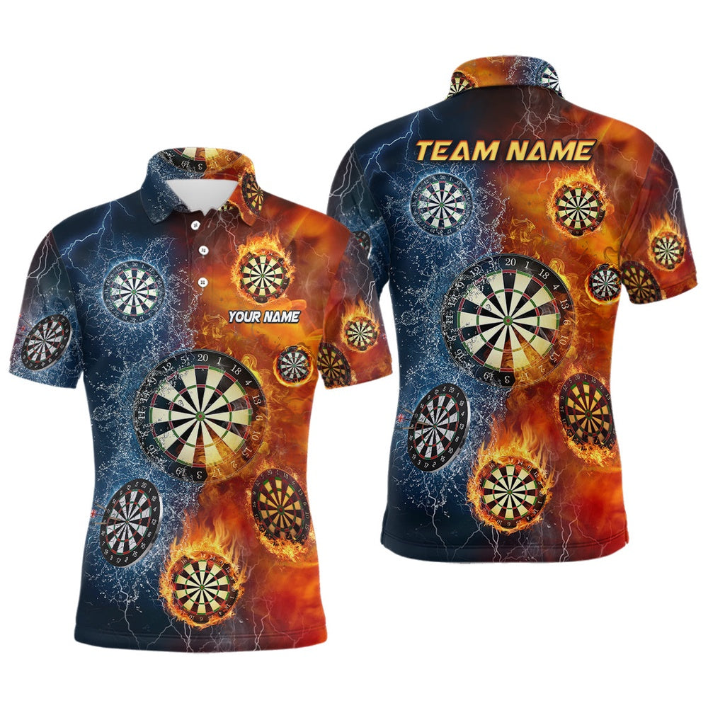 Fire And Water Darts Men Polo Shirt Personalized Darts Shirt For Men Dart Team Polo, Darts Team Polo Shirt