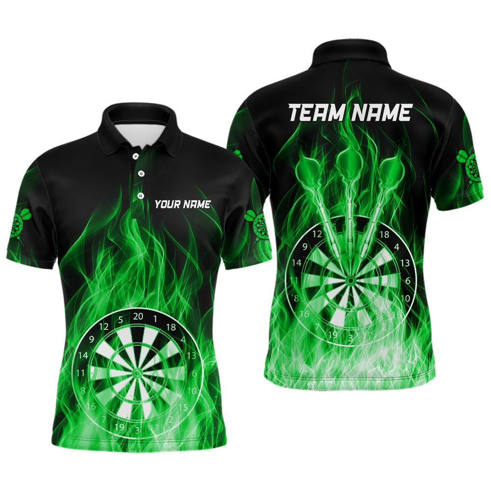 Fire Flame Dartboard 3D Darts Polo Custom Dart Shirts For Men Dart Polo Green, Darts Team Polo Shirt