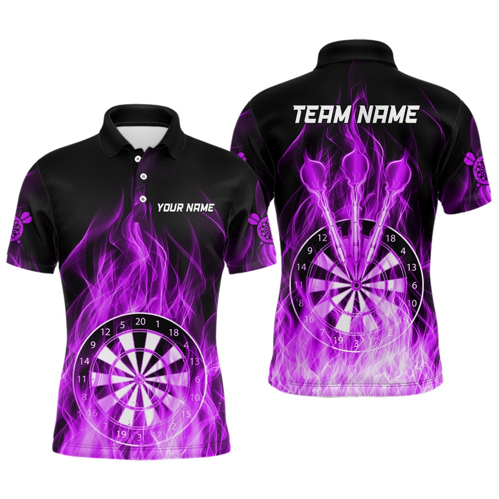 Fire Flame Dartboard 3D Darts Polo Custom Dart Shirts For Men Dart Polo Purple, Darts Team Polo Shirt