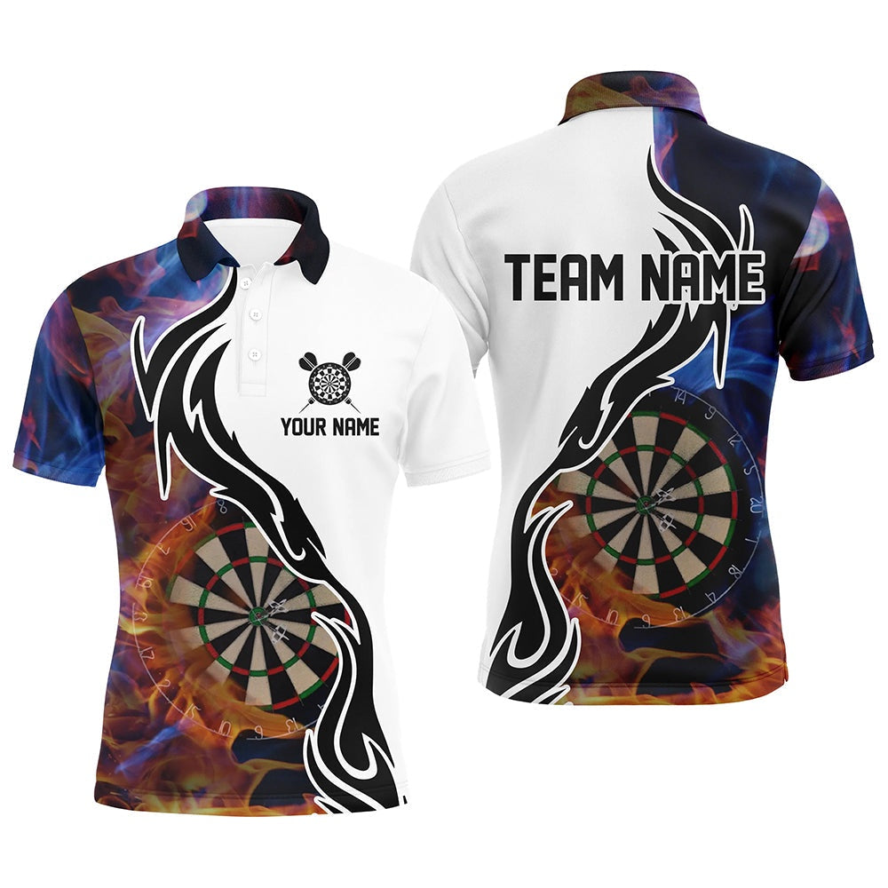 Fire Flame Dartboard Mens Dart Polo Shirts Custom Darts Shirt For Men Dart Polo, Darts Team Polo Shirt