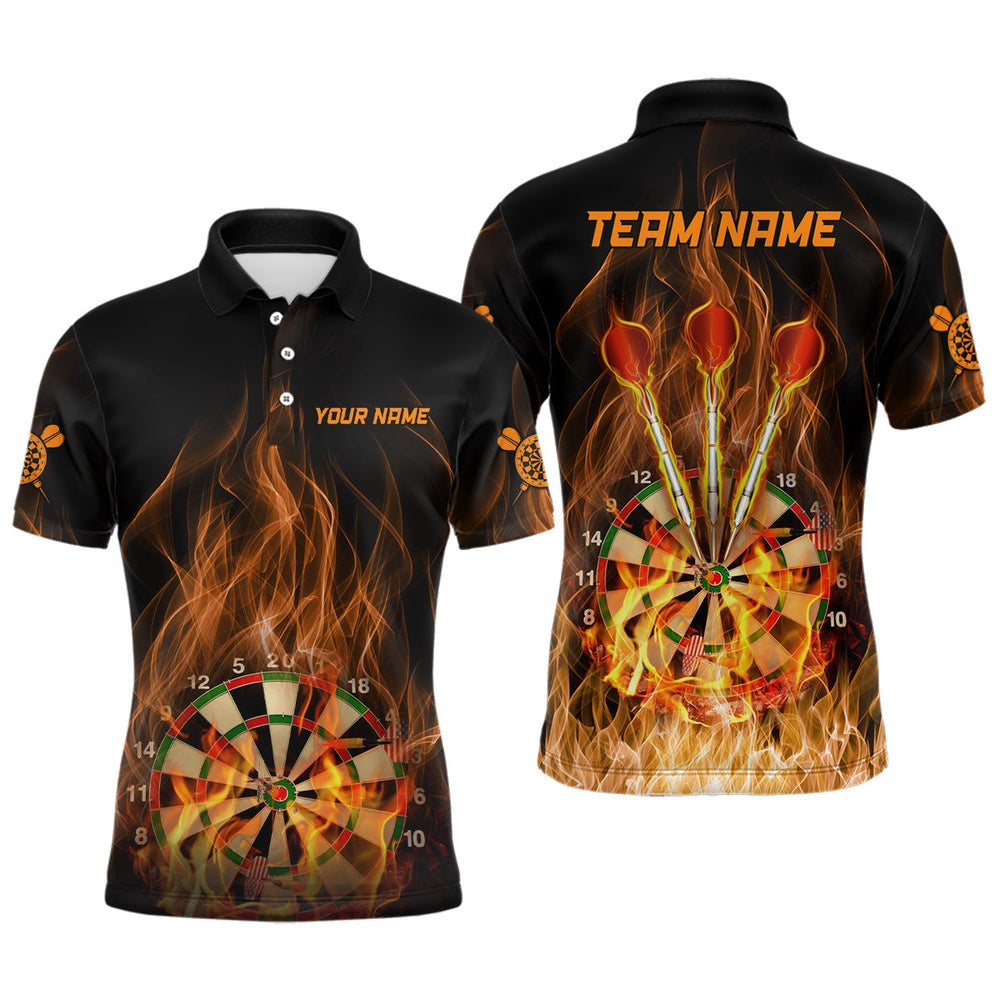 Fire Flame Dartboard Mens Darts Polo Shirt Custom Dart Shirts For Men Dart Polo, Darts Team Polo Shirt