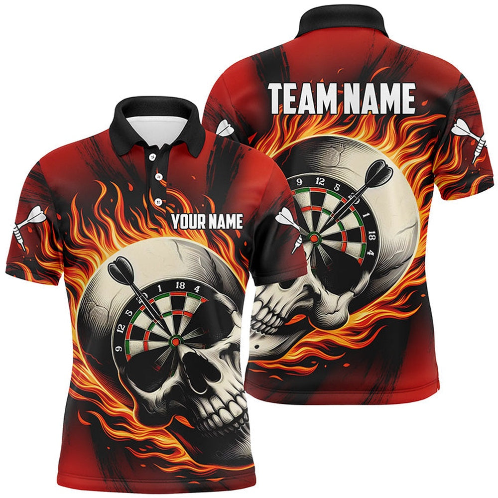 Flaming Dart Skull Darts Polo Shirts For Men Customized Darts Shirts For Team Dart Polo Red, Darts Team Polo Shirt