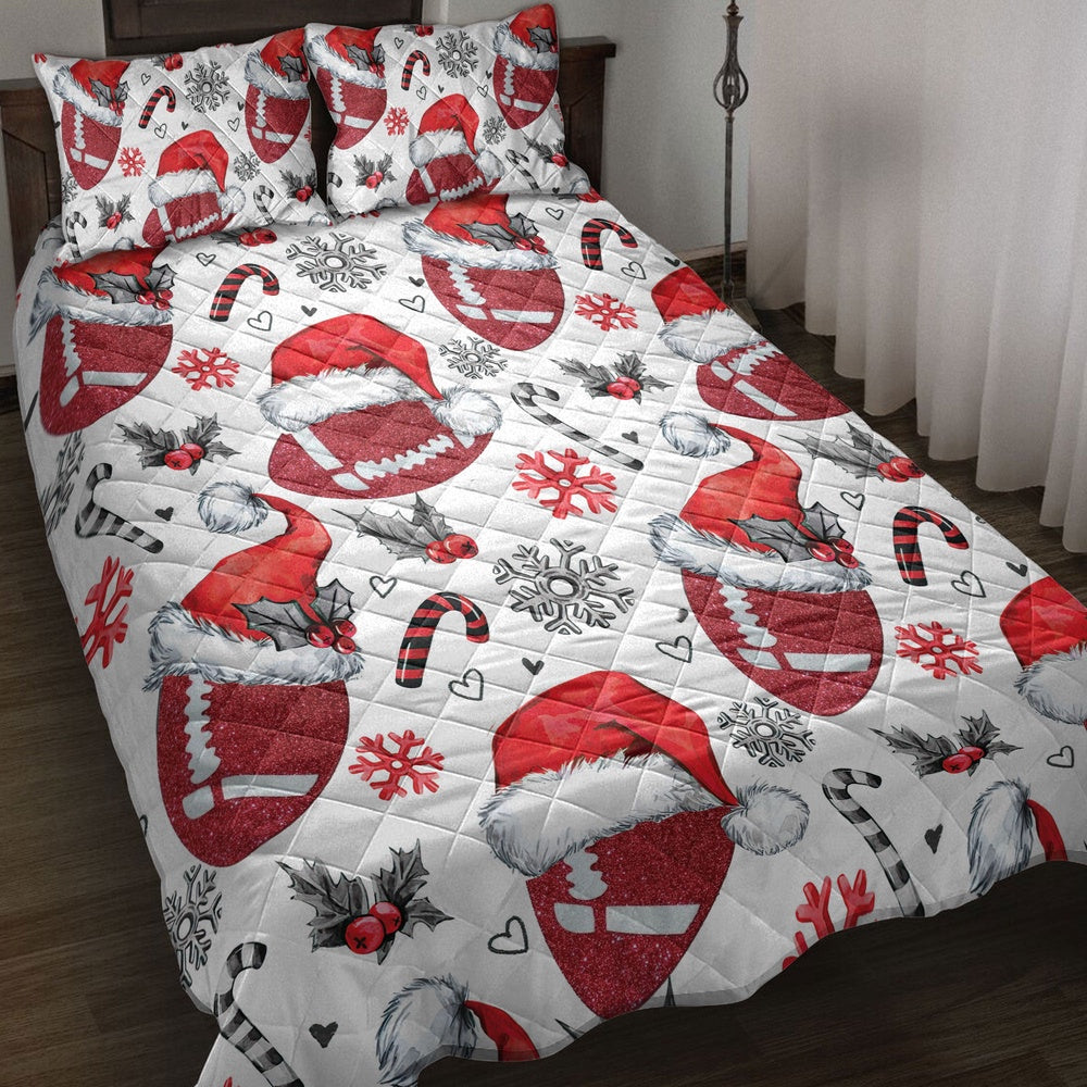 Footballmas Hat With Snowflake Candy Bedding Set, Christmas Beddings, Xmas Bedding Sets