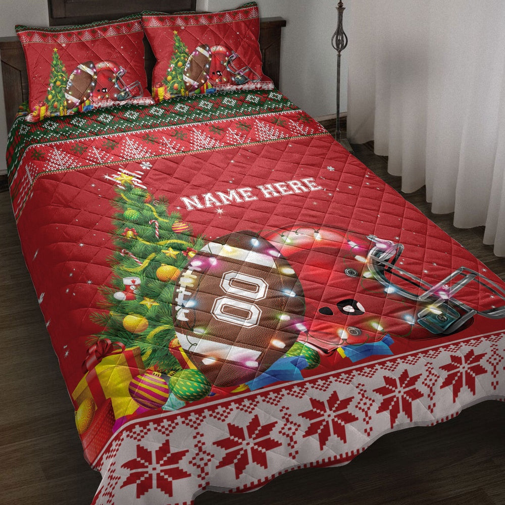 Footballmas Tree String Light Bedding Set Custom Bedding Set, Christmas Beddings, Xmas Bedding Sets