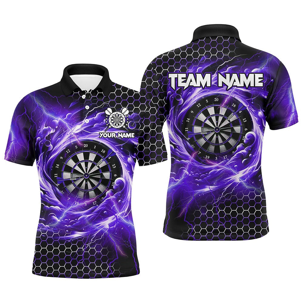 Funny 3D Dartboard Storm Thunder Custom Darts Shirts For Men Team League Darts Polo Purple, Darts Team Polo Shirt