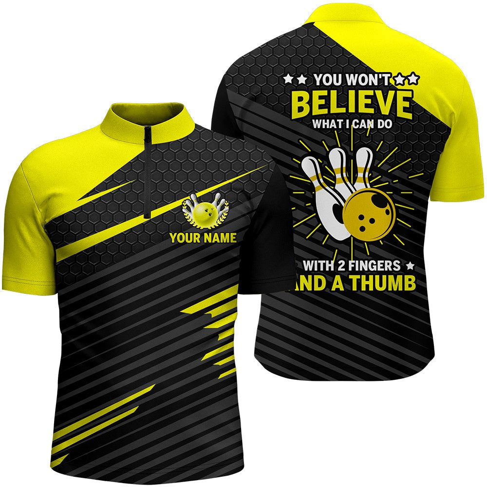 Funny Bowling Shirts For Men Yellow & Black Custom Bowling Jersey Jerseyp, 2 Fingers And A Thum, Bowling Jersey Shirt