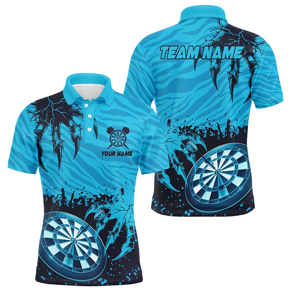 Funny Claw Dartboard Blue 3D Printed Men Darts Polo Shirts Customized Team League Darts Shirts, Darts Team Polo Shirt