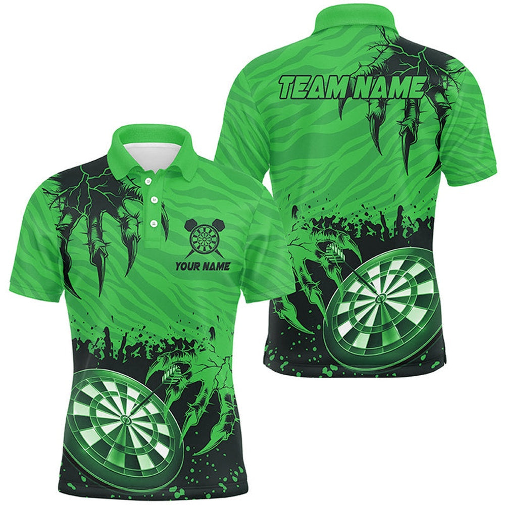 Funny Claw Dartboard Green Men Darts Polo Shirt Custom Team League Darts Shirts, Darts Team Polo Shirt