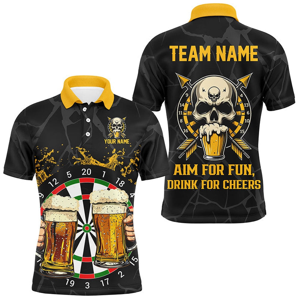 Funny Darts And Beer Aim For Fun Drink For Cheer Custom Men Darts Shirts, Drinking Darts Polo, Darts Team Polo Shirt