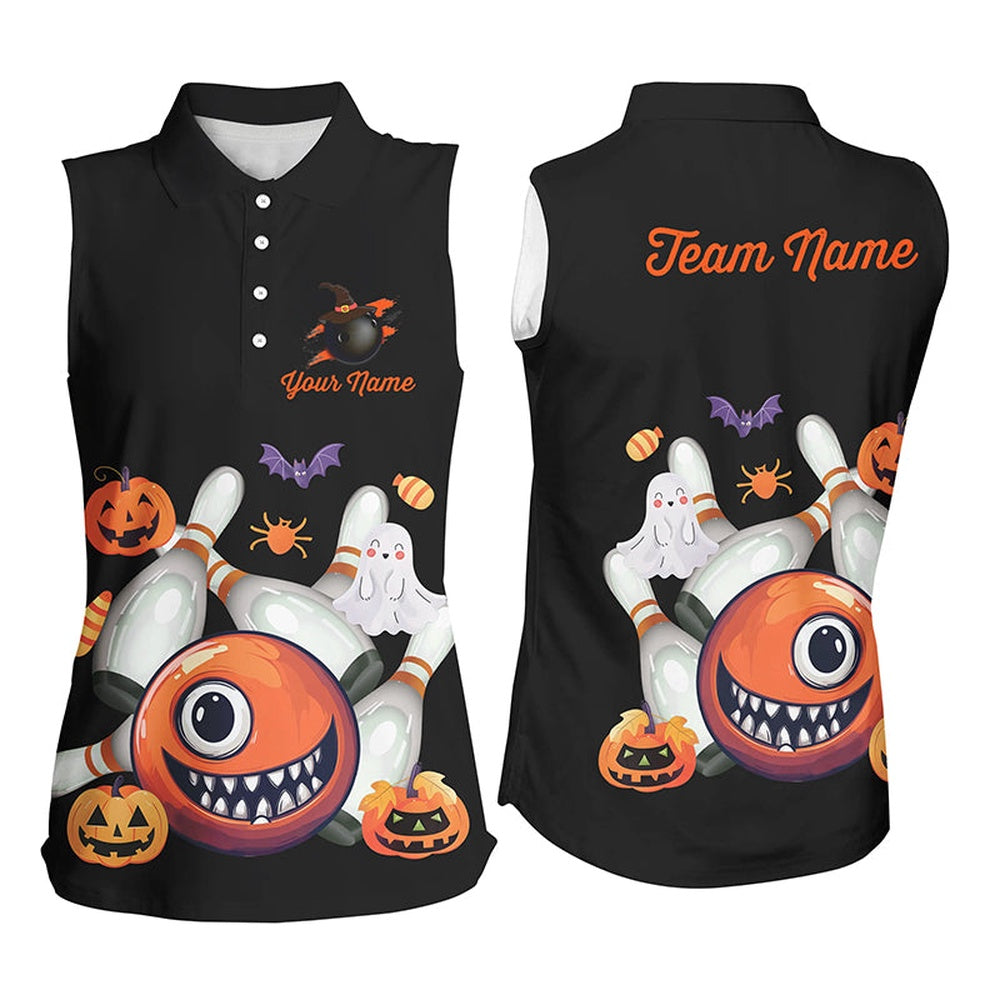 Funny Halloween Bowling Custom Women Bowling Sleeveless Polo Shirts Halloween Bowling Tank Top, Women Bowling Shirts
