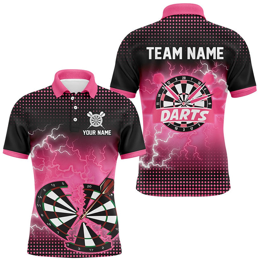 Funny Pink Crack Dartboard Thunder Lightning 3D Printed Custom Men Darts Shirts Darts Team Polo, Darts Team Polo Shirt