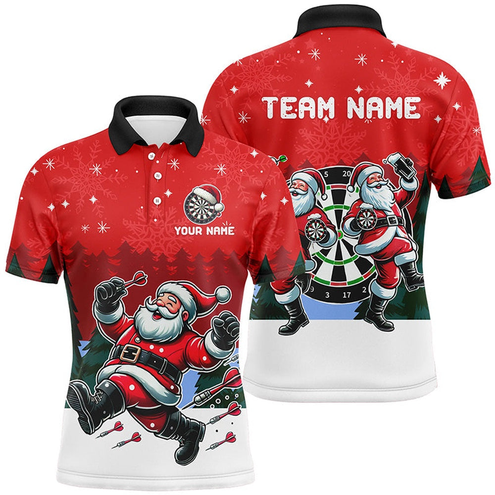 Funny Santa Playing Darts Red Christmas Dart Shirts For Men Custom Christmas Darts Gifts Outfit, Darts Team Polo Shirt