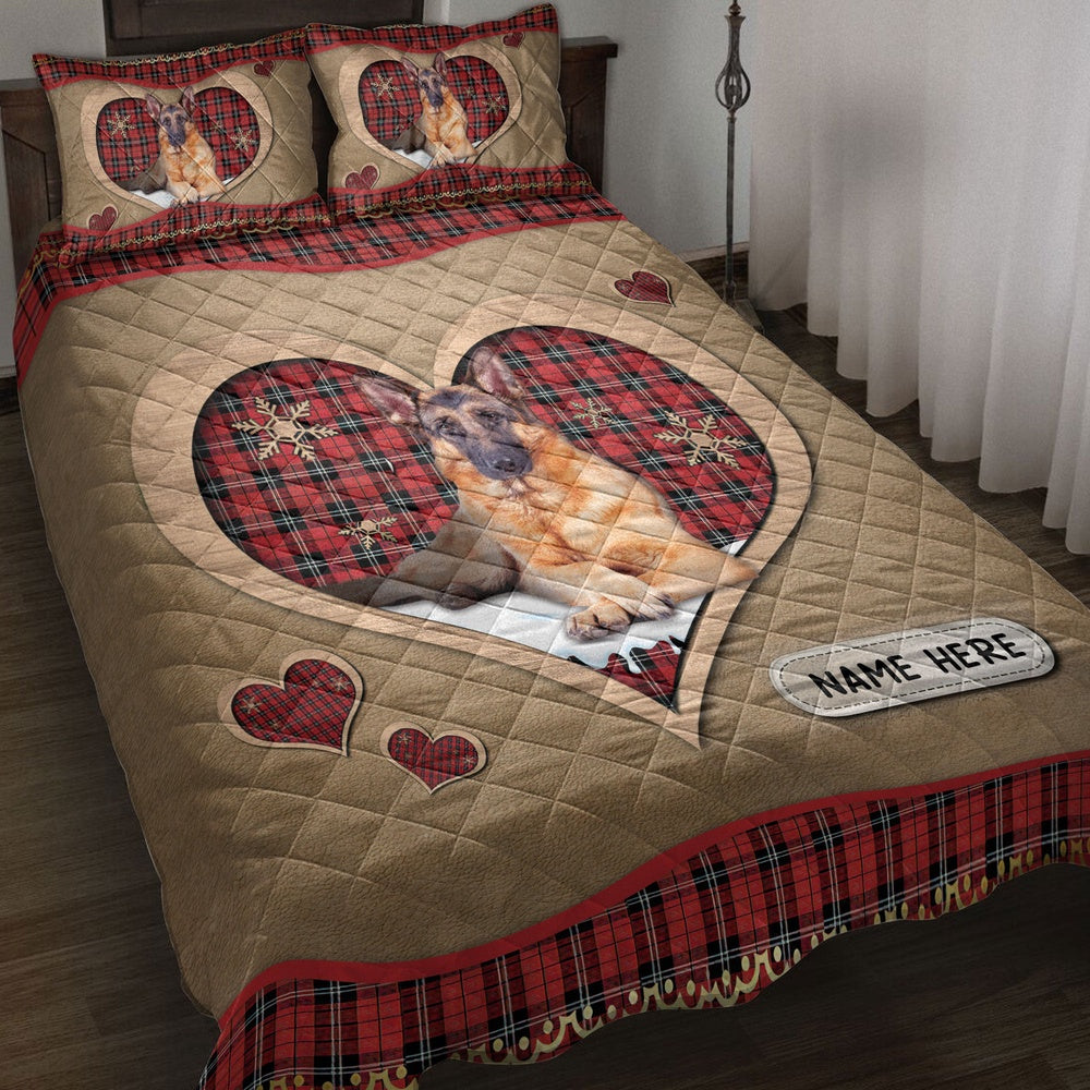 German Shepherdmas Heart Red Plaid Bedding Set, Christmas Beddings, Xmas Bedding Sets