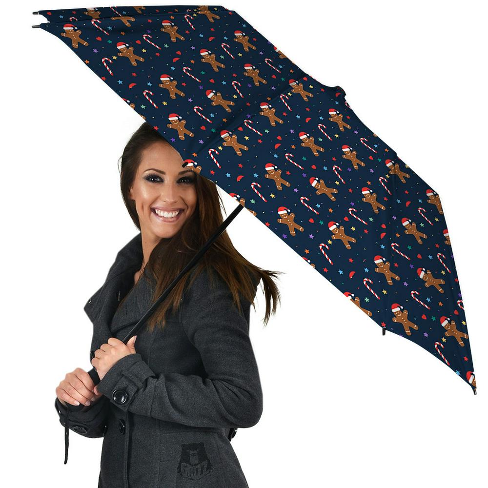 Gingerbread Christmas Print Pattern Umbrella, Christmas Umbrella, Xmas Umbrella