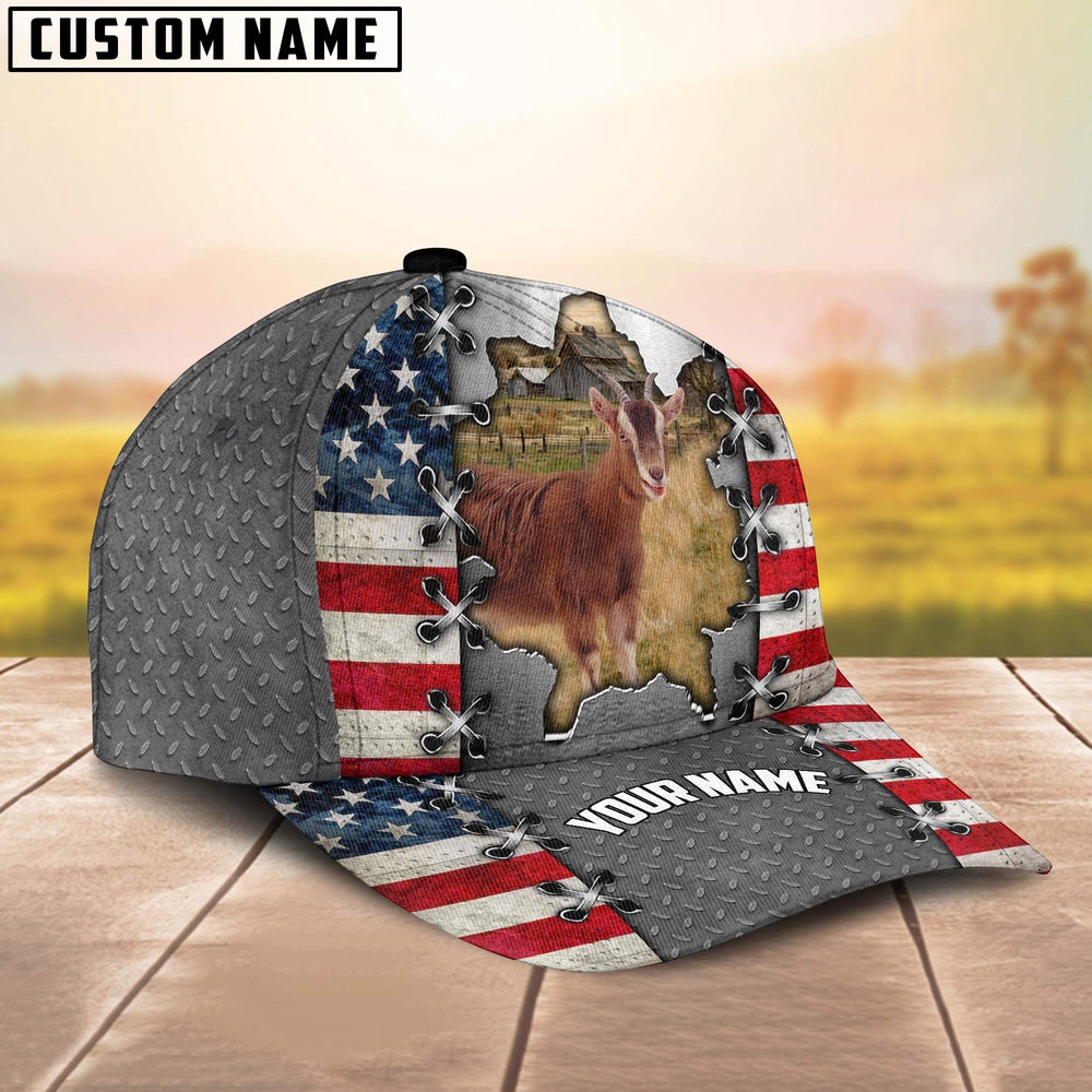 Goat Customized Name US Flag Cap, Farmer Cap, Vintage Farmer Hat, Mens Farmer Hats, Cap For Farmers
