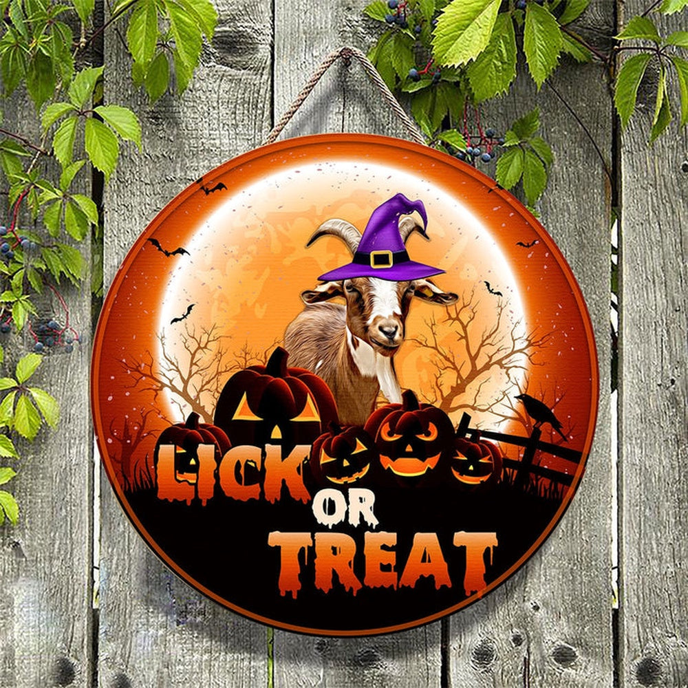 Goat Lick Or Treat Happy Halloween Wooden Sign, Farm Wood Sign, Farmhouse Decor Wooden Signs