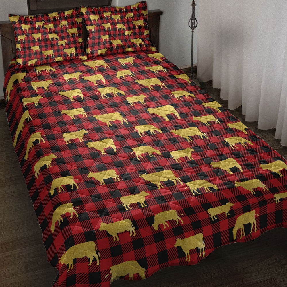 Gold Glittermas Red Buffalo Plaid Bedding Set, Christmas Beddings, Xmas Bedding Sets