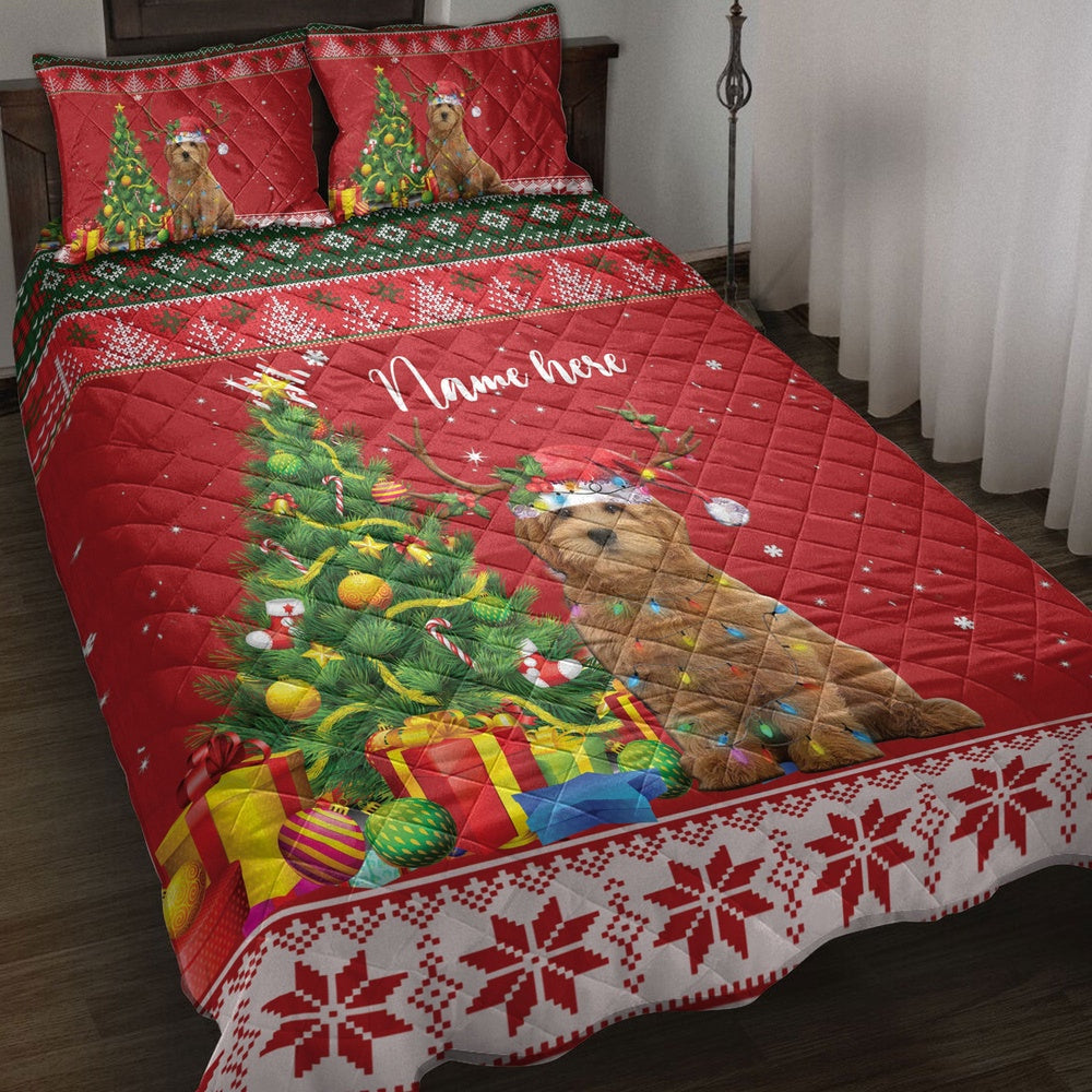 Goldendoodlemas Tree String Light Bedding Set, Christmas Beddings, Xmas Bedding Sets