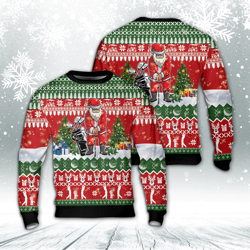 Golf Santa Christmas Sweater, Christmas Ugly Sweater, Sweater Xmas, Ugly Sweater