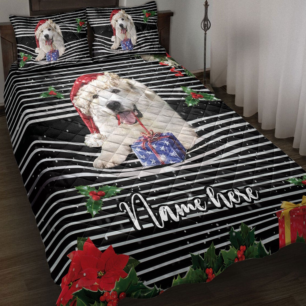 Great Pyreneesmas Striped Santa Hat Bedding Set, Christmas Beddings, Xmas Bedding Sets