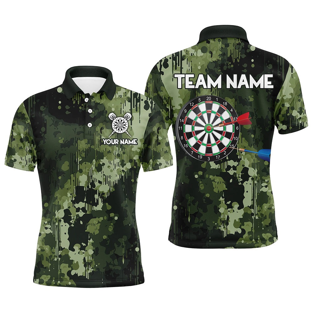 Green Camo Dart Board Polo, Polo Shirts For Men Custom Darts Team Polo, Darts Gifts, Darts Team Polo Shirt
