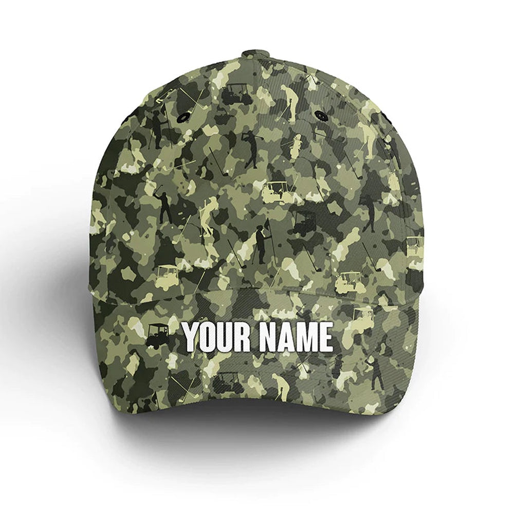 Green Camo Golf Hat Custom Name Sun Hats For Men, Women, Golf Caps And Hats Unique Golf Gifts, Golf Baseball Cap