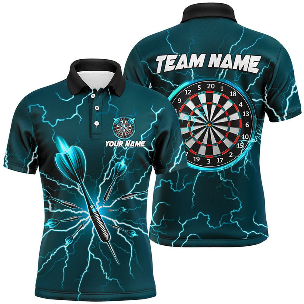 Green Darts Thunder Lightning 3D Dart Polo Custom Dart Shirts For Men Dart Polo, Darts Team Polo Shirt