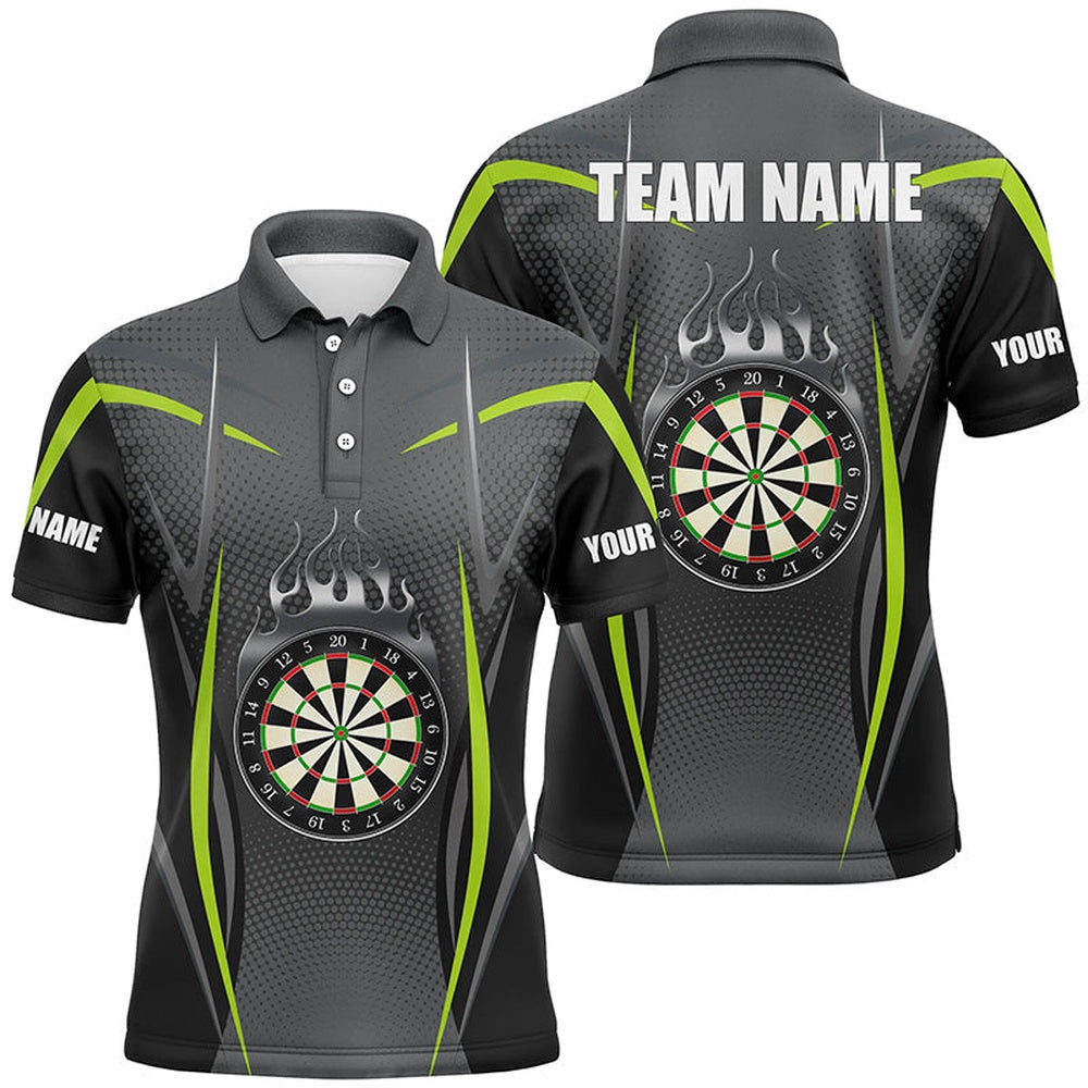 Green Grey Sports Style Mens Darts Polo Shirt Custom Darts Shirt For Men Dart Polo, Darts Team Polo Shirt
