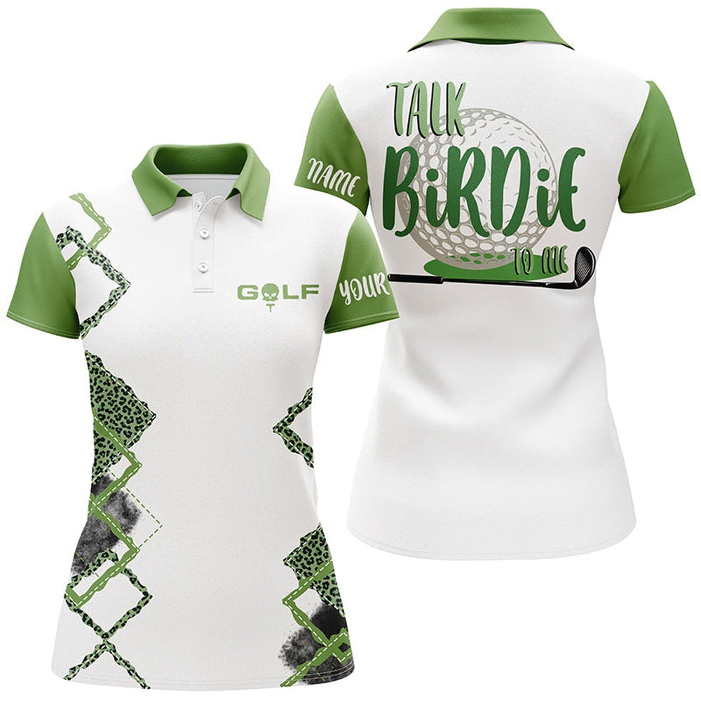 Green White Leopard Golf Shirt Custom Funny Women Golf Polo Shirts Talk Birdie To Me Lady Golf Clothes, Golf Polo Shirts