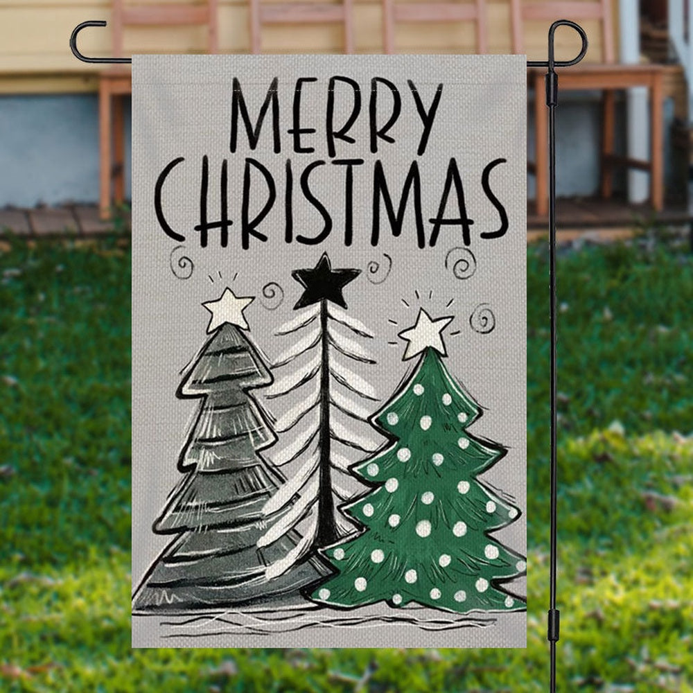 Grey Xmas Tree Burlap Merry Christmas Garden FlagXmas, Garden Flags, Outdoor Xmas Flags, Christmas Outdoor Decor