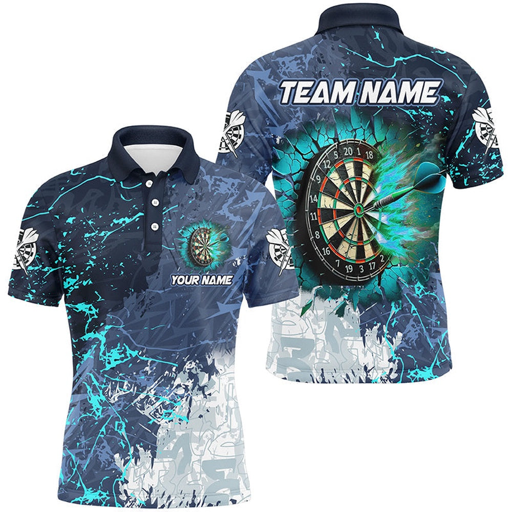 Grunge Break Dartboard Custom 3D Printed Darts Shirts For Men, Best Darts Apparel Team Polo, Darts Team Polo Shirt