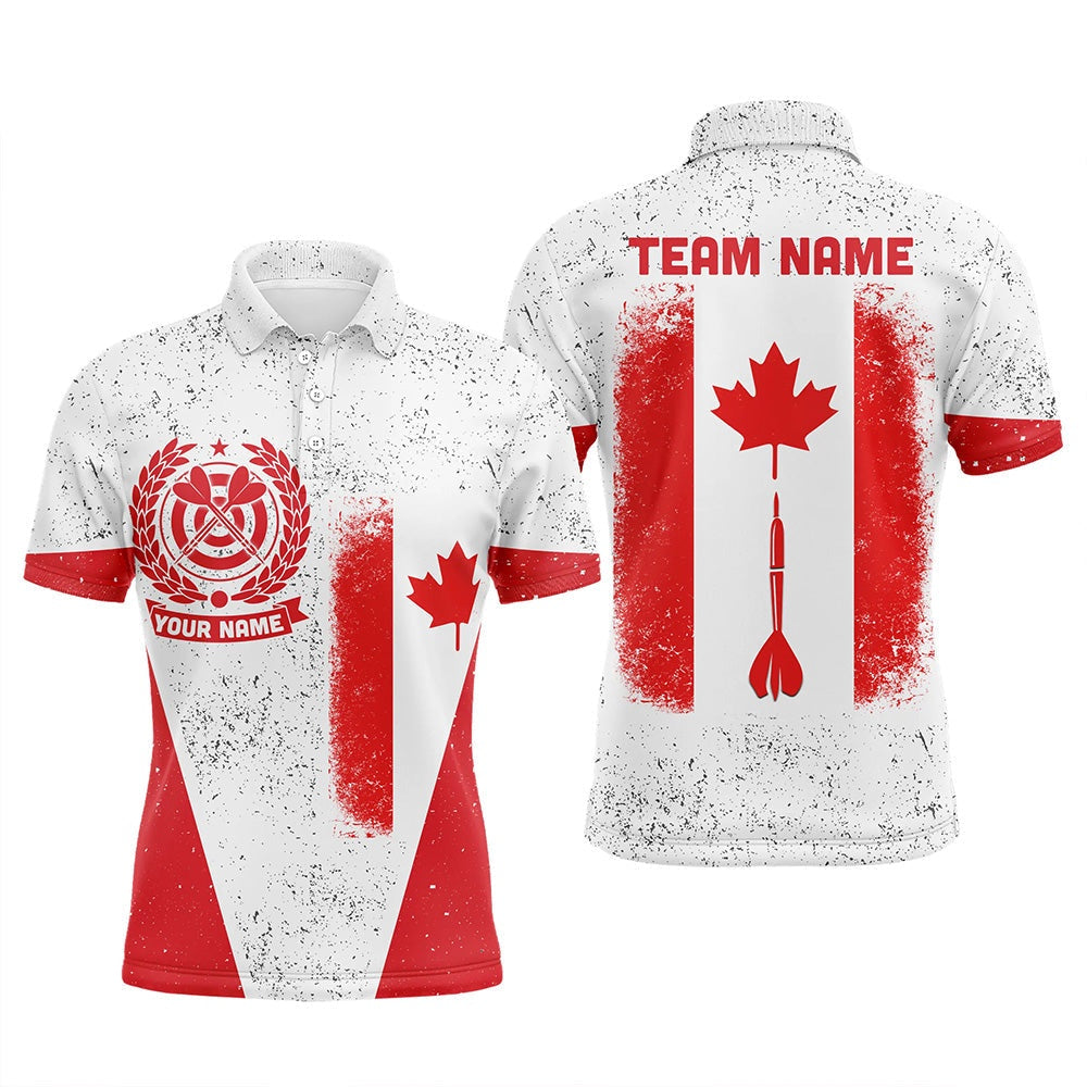 Grunge Canada Flag Men Darts Polo Shirt Custom Patriotic Darts Shirt For Men Dart Polo, Darts Team Polo Shirt