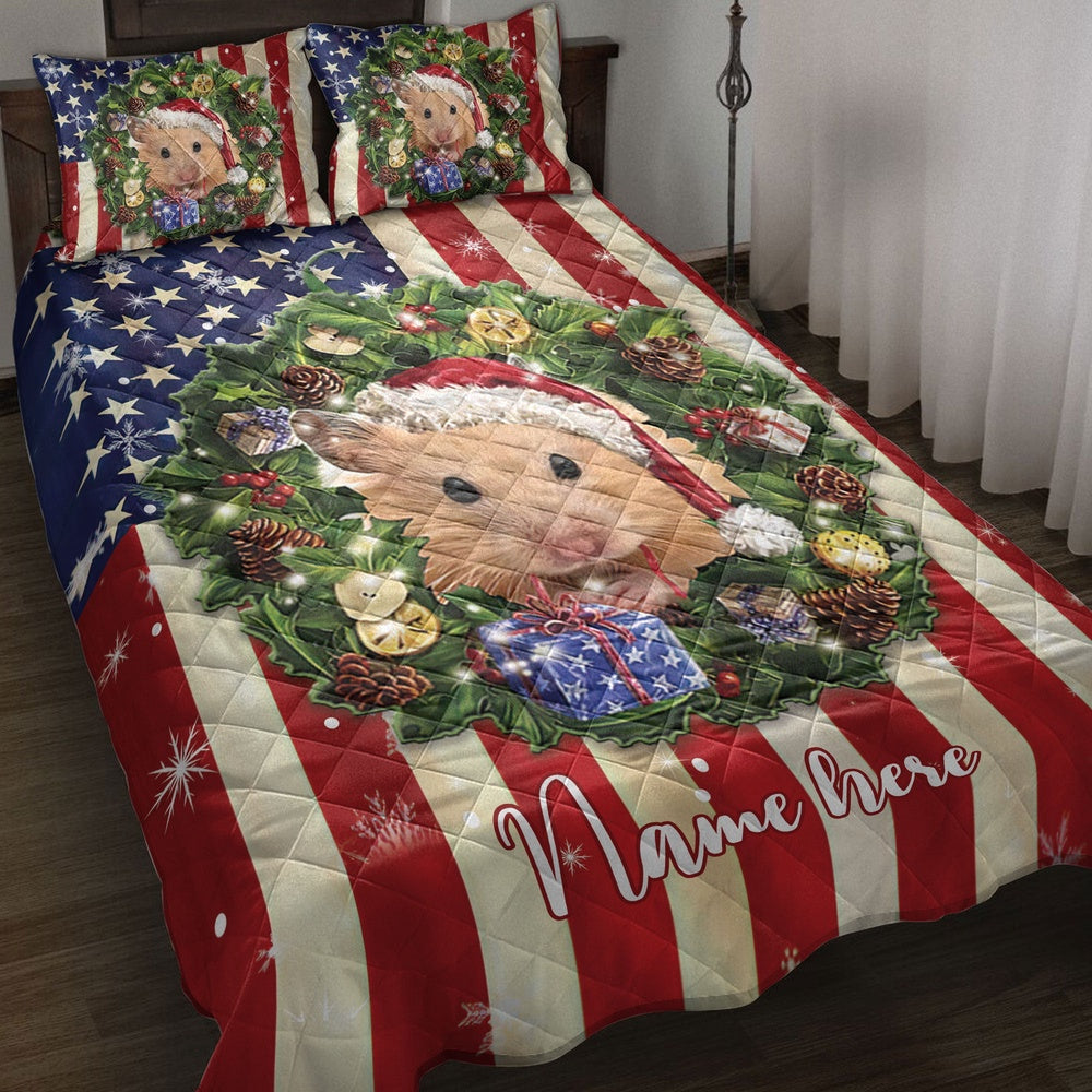 Hamster Wearingmas Hat Wreath Bedding Set, Christmas Beddings, Xmas Bedding Sets
