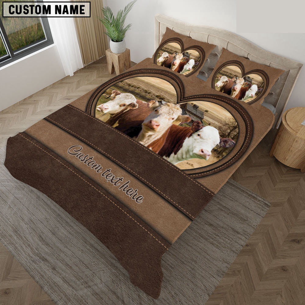 Hereford In Heart Custom Name Bedding Set, Farm Bedding Set, Farmhouse Bedding Set